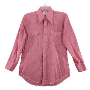 Vtg Tem Tex Shirt Mens 16 Pearl Snap Button Up Gingham Red White Western Cowboy